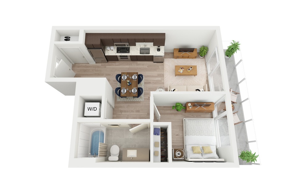 B1 - 1 bedroom floorplan layout with 1 bathroom and 509 square feet