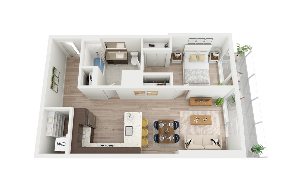 B11 - 1 bedroom floorplan layout with 1 bathroom and 690 square feet