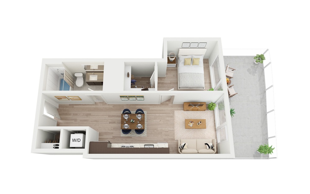 B4 - 1 bedroom floorplan layout with 1 bathroom and 574 square feet