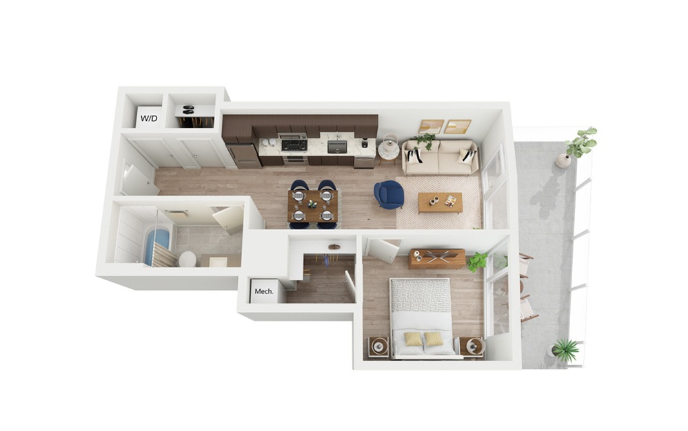 B5 - 1 bedroom floorplan layout with 1 bathroom and 576 square feet