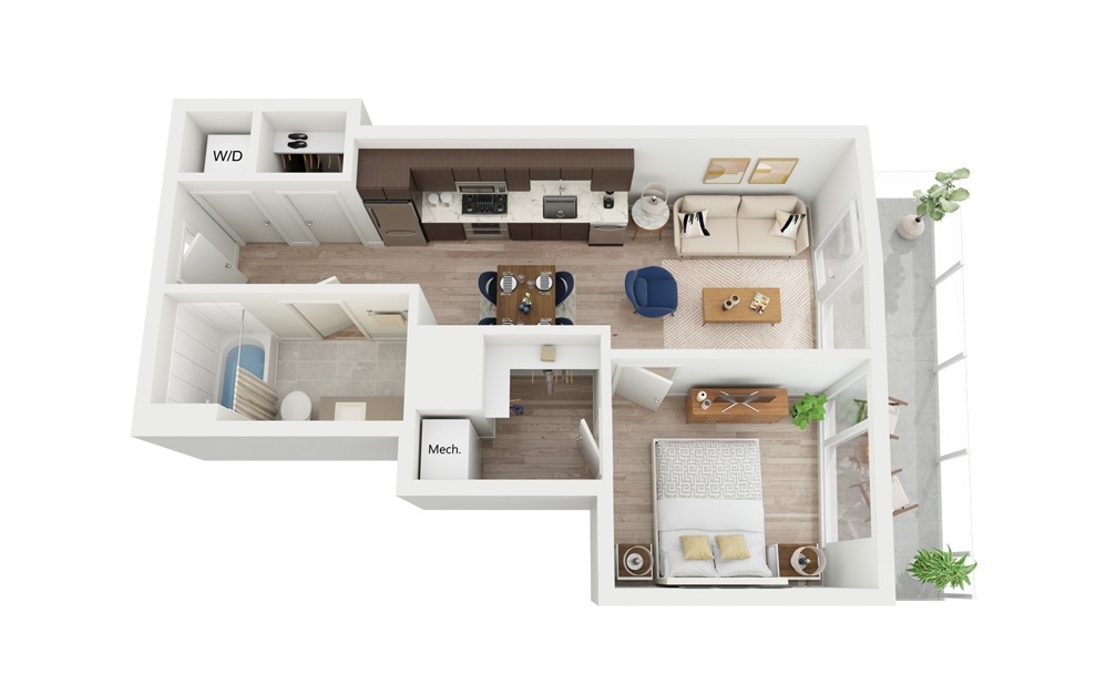 B5.1 - 1 bedroom floorplan layout with 1 bathroom and 574 square feet