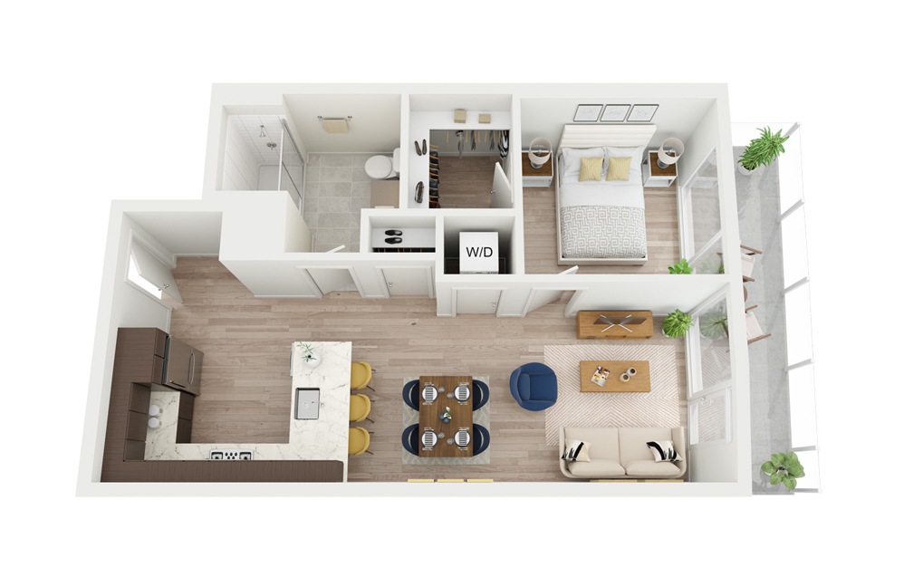 B6 - 1 bedroom floorplan layout with 1 bathroom and 639 square feet