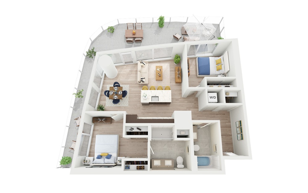 C2 - 2 bedroom floorplan layout with 2 bathrooms and 976 square feet