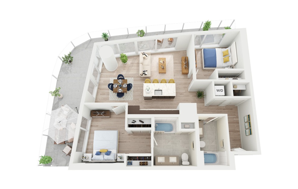 C2.1 - 2 bedroom floorplan layout with 2 baths and 976 square feet.