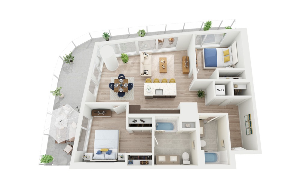 C2.1 - 2 bedroom floorplan layout with 2 bathrooms and 976 square feet