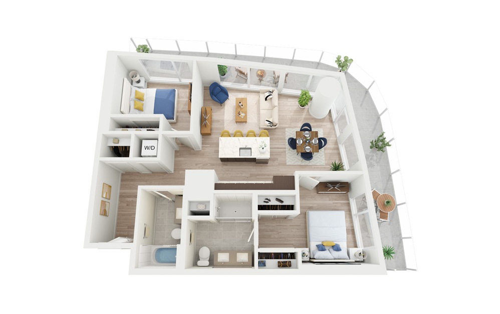 C3 - 2 bedroom floorplan layout with 2 bathrooms and 975 square feet