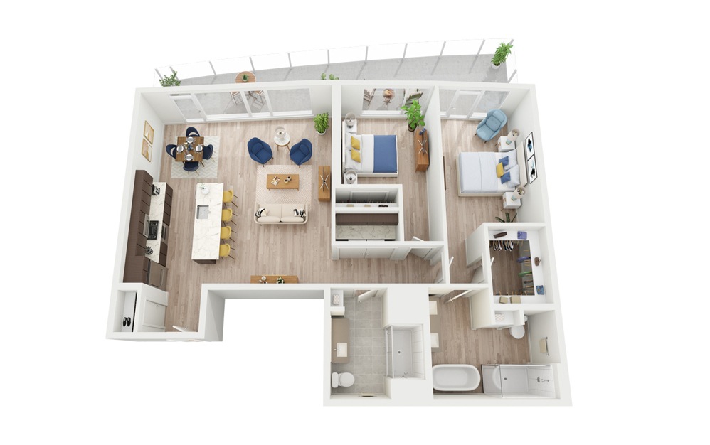 PH1 - 2 bedroom floorplan layout with 2 bathrooms and 1223 square feet