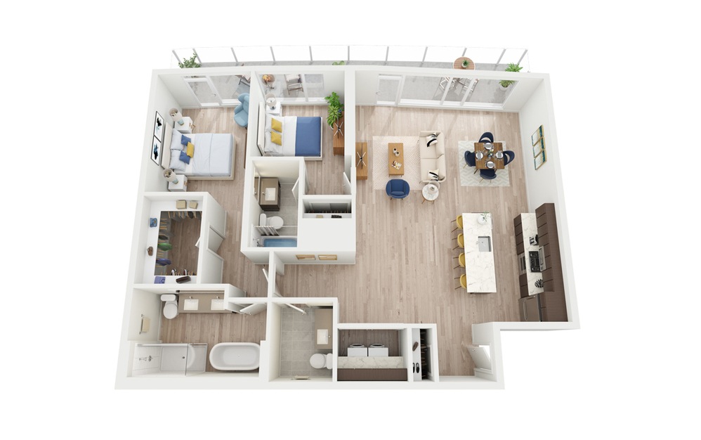 PH2 - 2 bedroom floorplan layout with 2.5 bathrooms and 1341 square feet