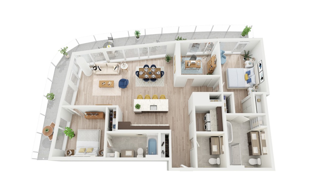 PH3 - 2 bedroom floorplan layout with 2.5 bathrooms and 1429 square feet