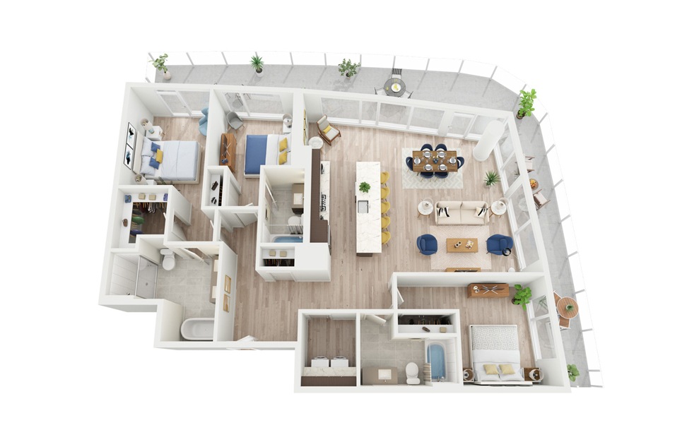 PH4 - 3 bedroom floorplan layout with 3 baths and 1625 square feet.