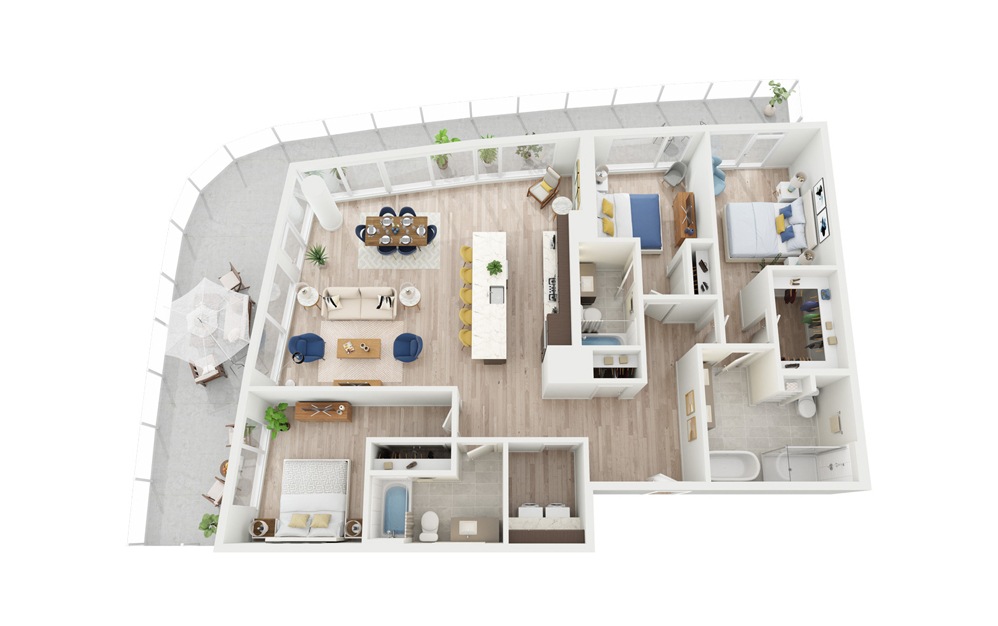 PH5 - 3 bedroom floorplan layout with 3 bathrooms and 1658 square feet