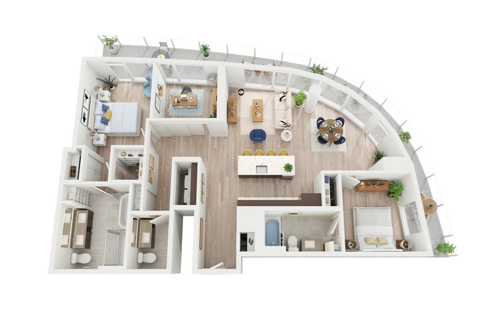 PH6 - 2 bedroom floorplan layout with 2.5 bathrooms and 1392 square feet